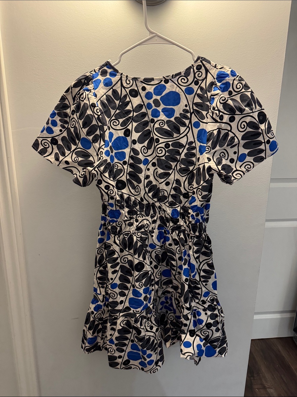 Anthropologie White Dress with Blue and Black Floral Print - Picture 5 of 10